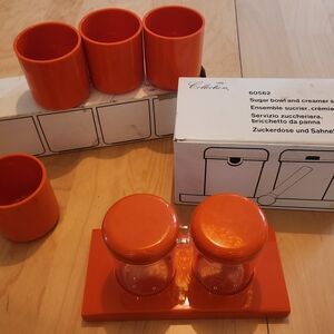 Orange Retro Salt and Pepper Set with Matching Holders